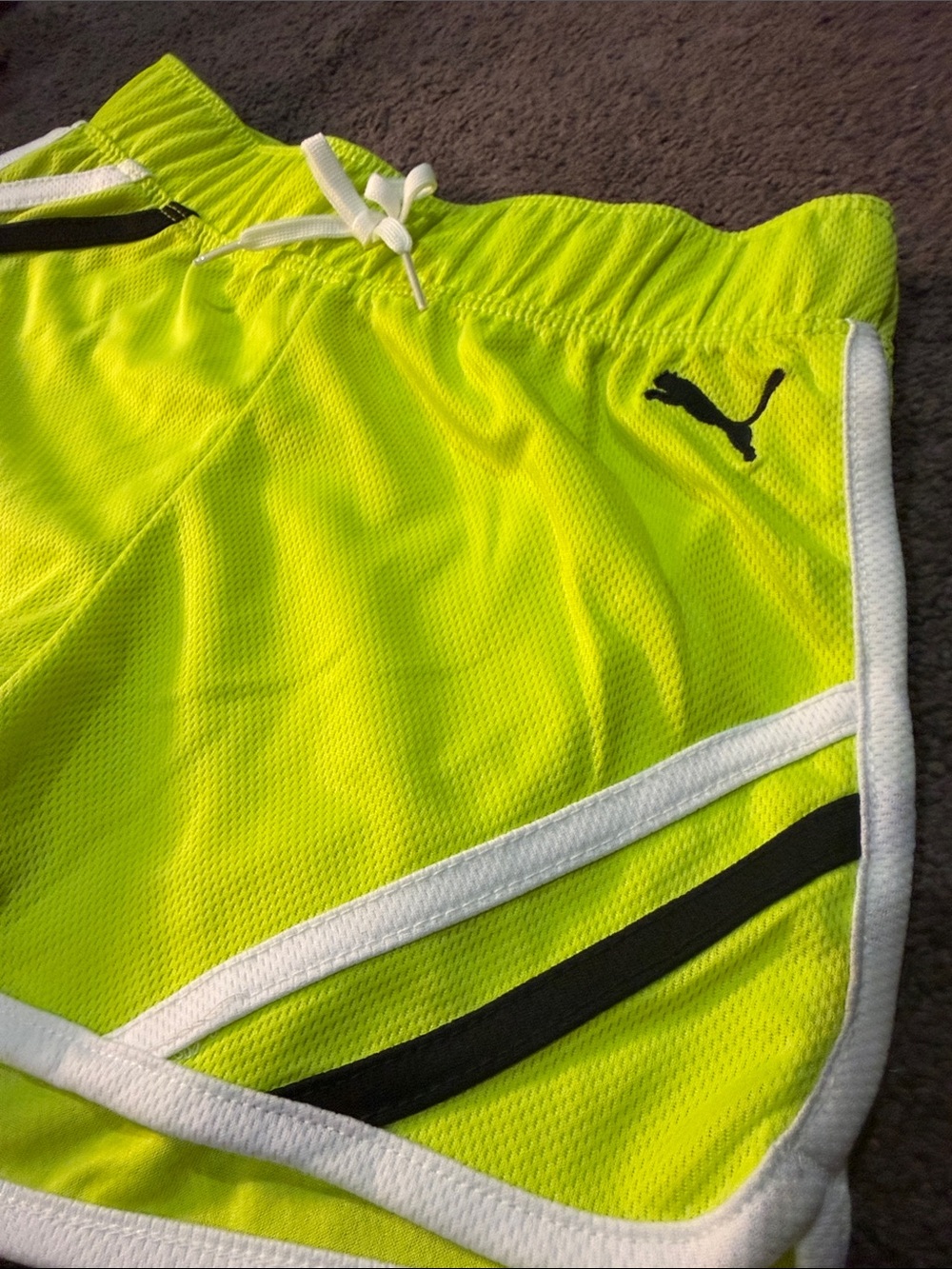 Puma Neon Yellow Kids Athletic Shorts with White and Black Trim